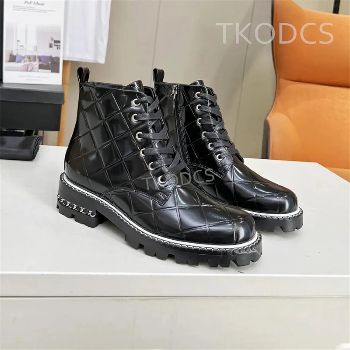 Nuovo arrivo Stivali Donna Stivaletti corti in vera pelle Stivaletti con tacco medio Stivaletti con plateau piatto Scarpe firmat
