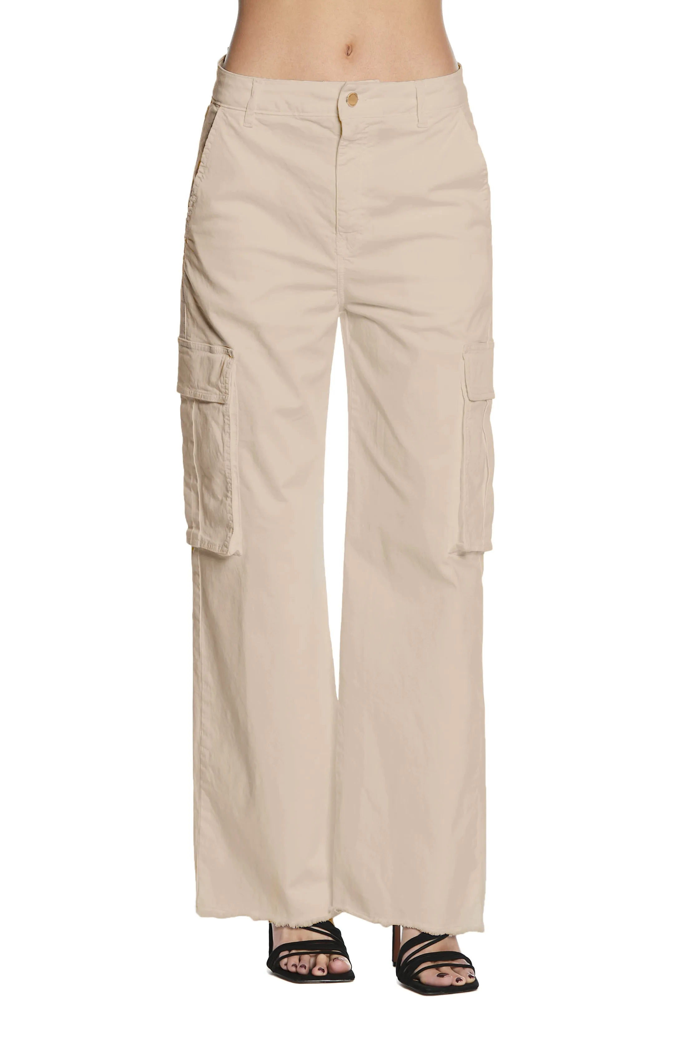 Panta TYRA_1 vita alta con fdo sfrangiato cargo fit gabardine