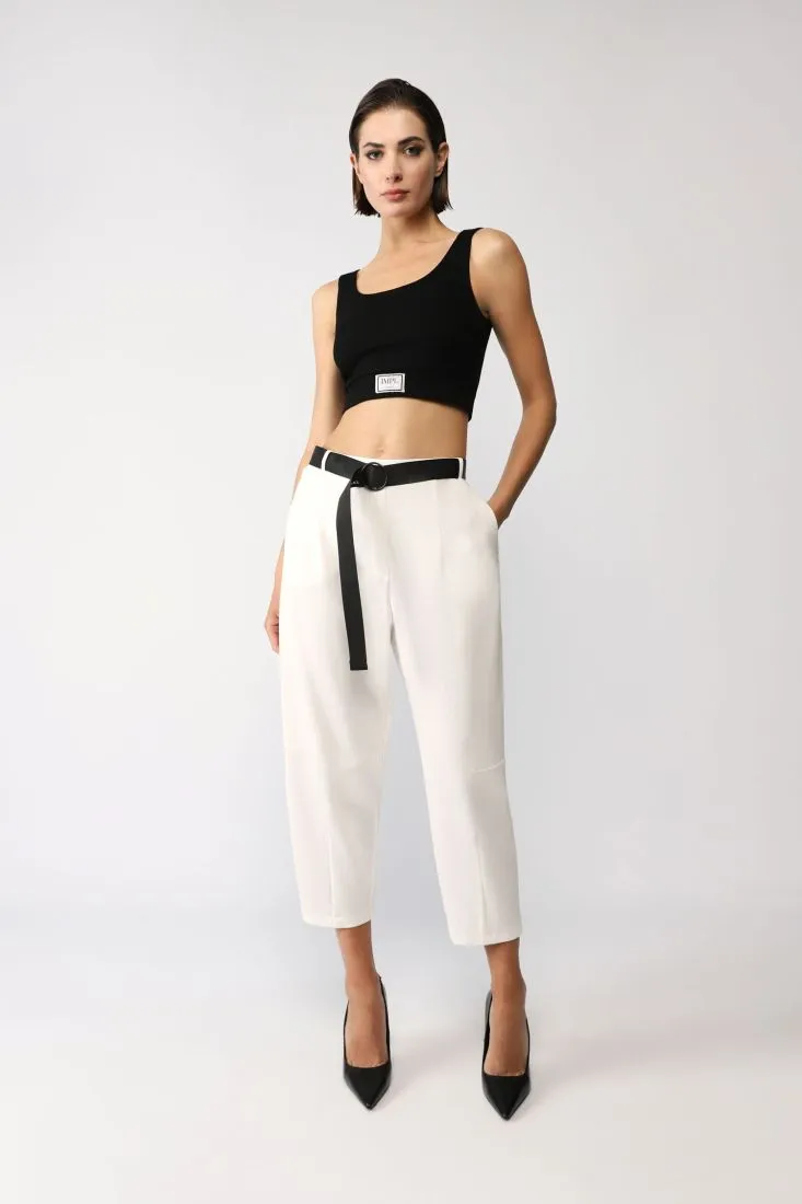 Pantaloni baggy monocolour con cintura tono su tono