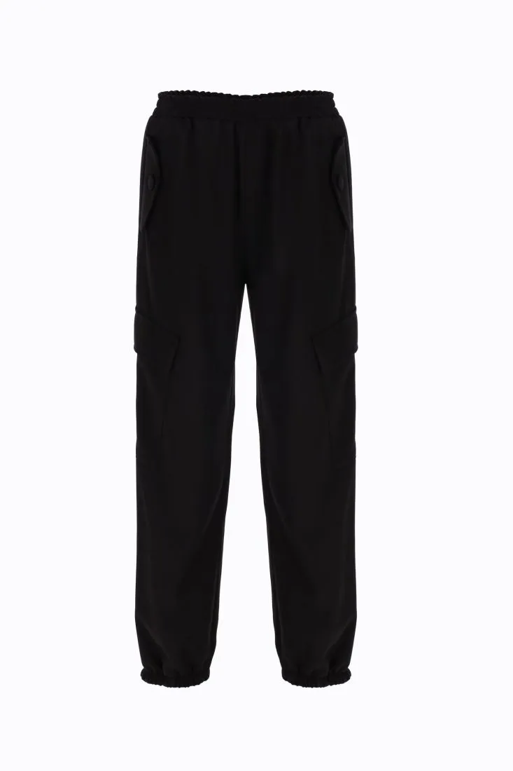 Pantaloni cargo monocolour con vita e orli elasticizzati