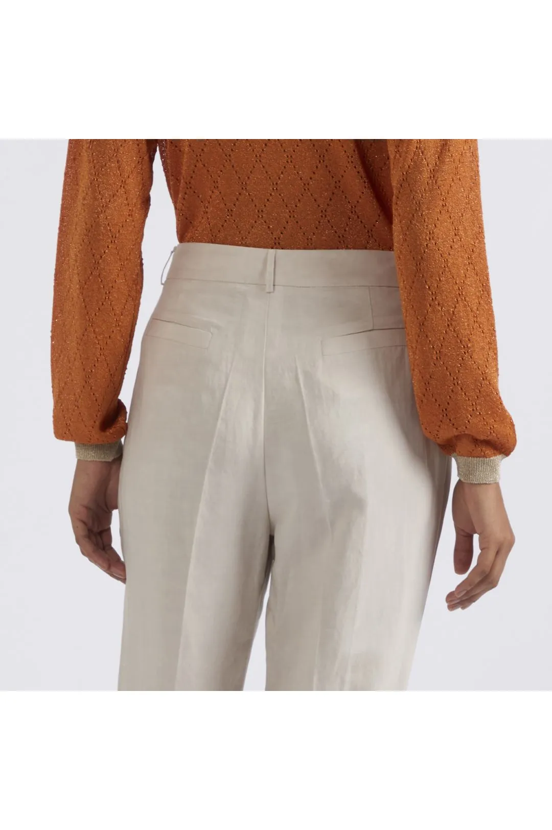 pantaloni cropped con risvolto in misto lino corda