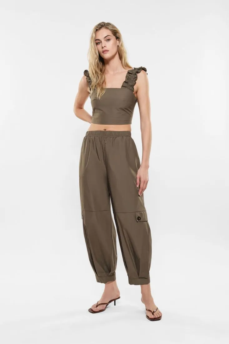Pantaloni culotte in puro cotone con pattina e bottone
