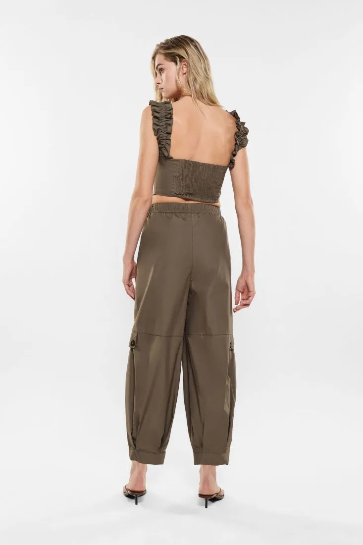 Pantaloni culotte in puro cotone con pattina e bottone