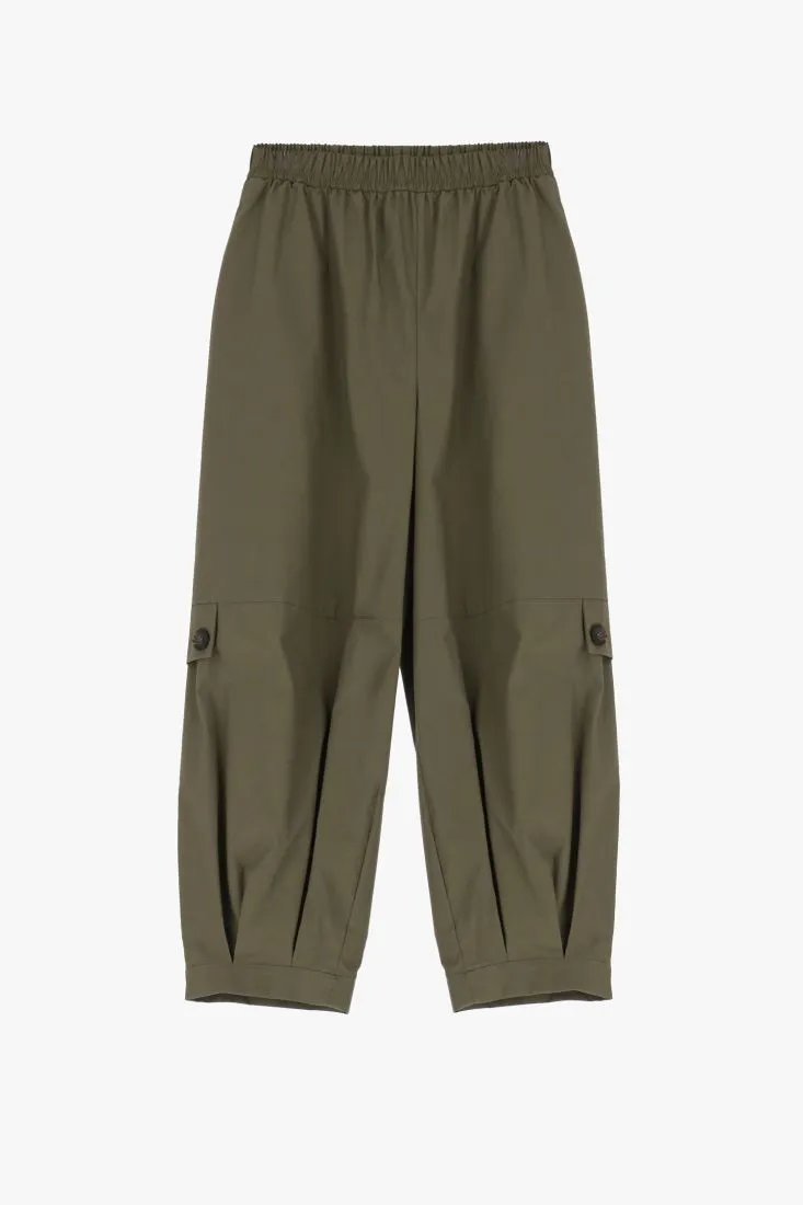 Pantaloni culotte in puro cotone con pattina e bottone