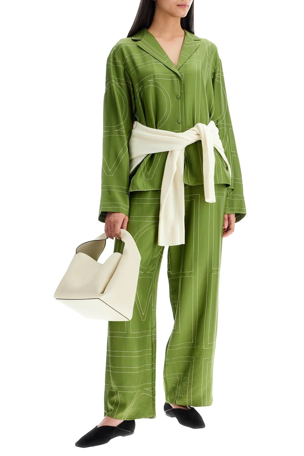 Pantaloni in seta ricamo monogram
