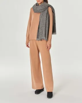 Pantaloni palazzo color cammello in maglia di misto viscosa e angora