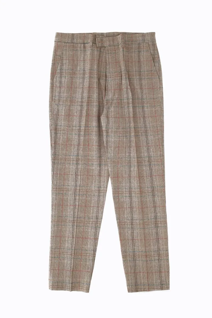 Pantaloni straight cropped a quadri con piega stirata