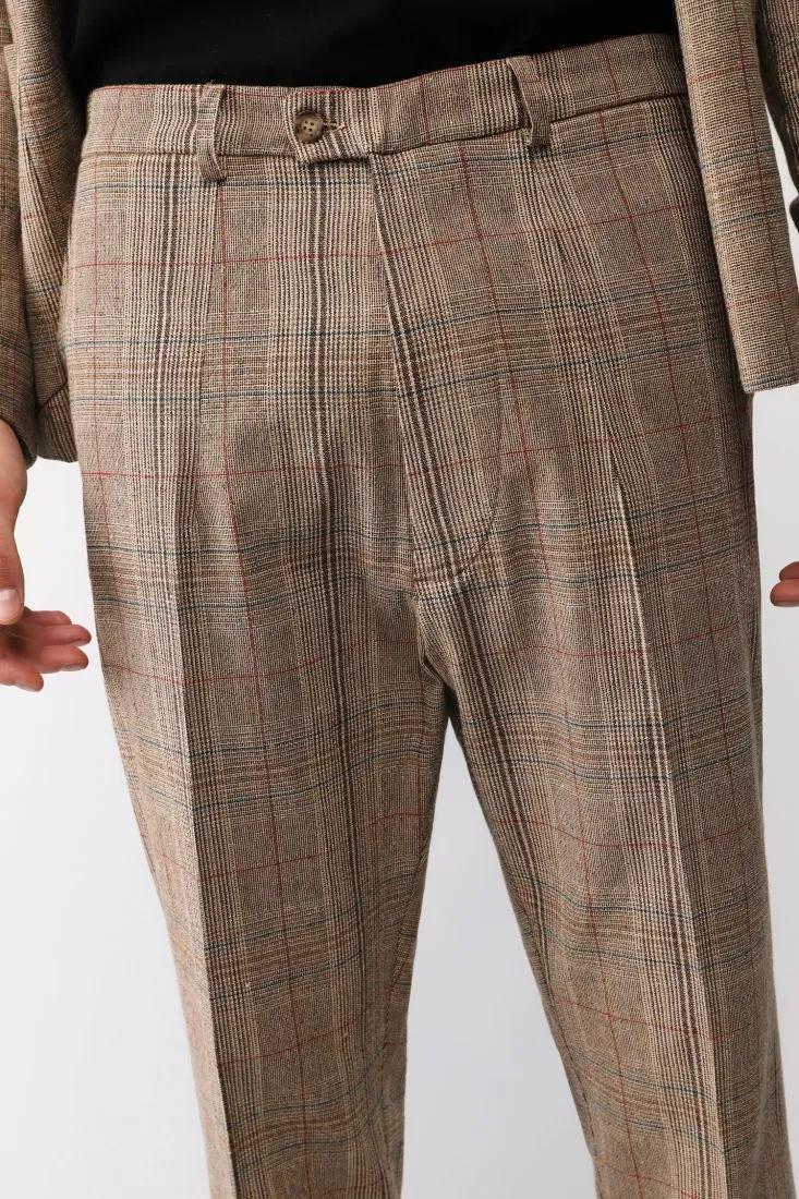 Pantaloni straight cropped a quadri con piega stirata