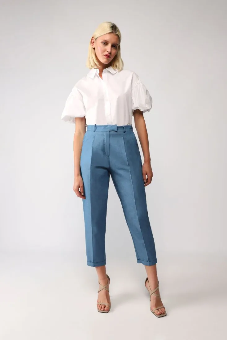 Pantaloni straight cropped monocolour con piega stirata