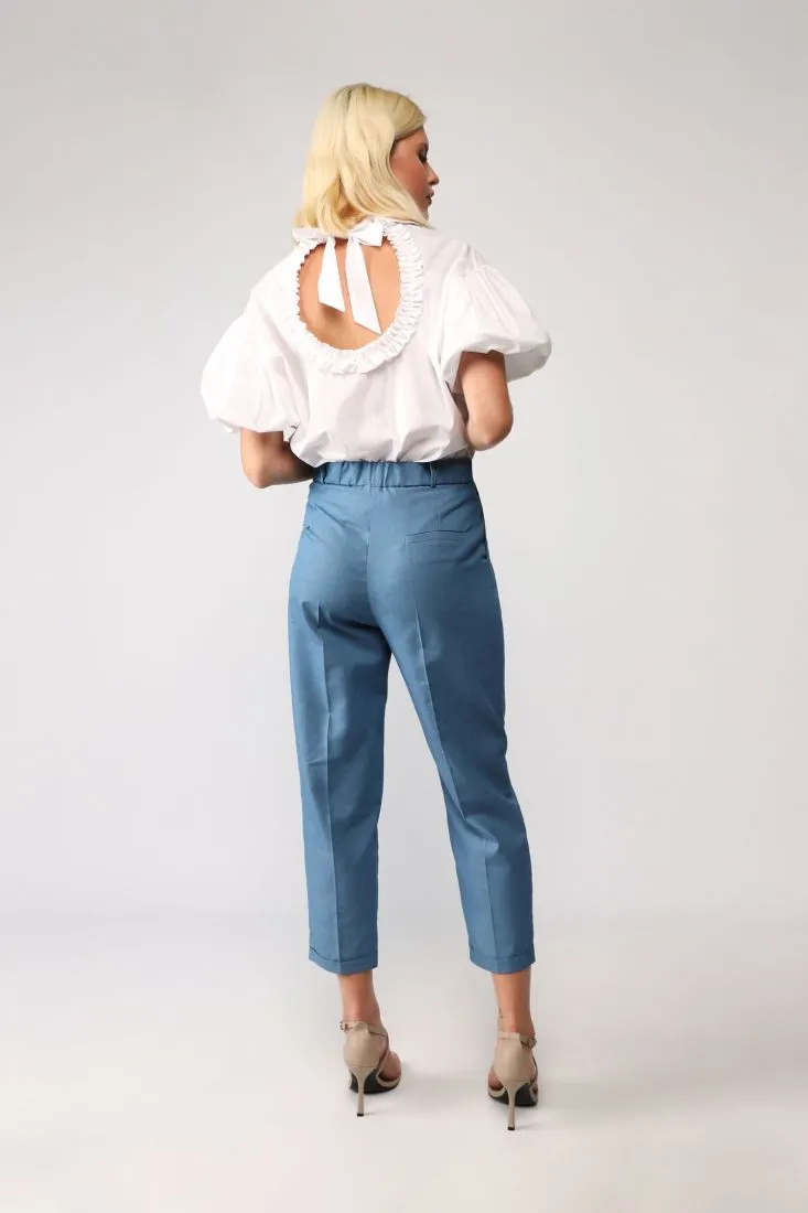 Pantaloni straight cropped monocolour con piega stirata