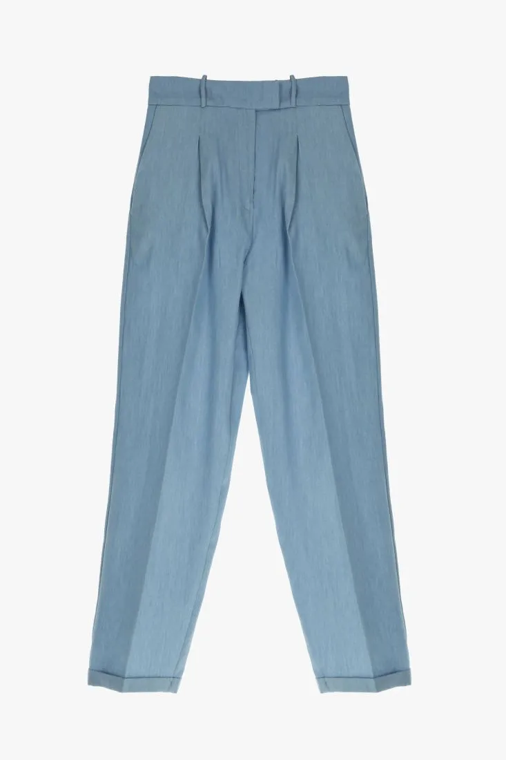 Pantaloni straight cropped monocolour con piega stirata