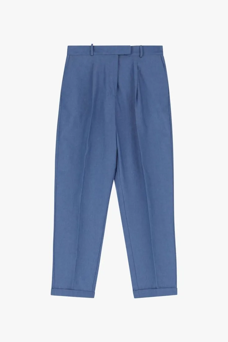 Pantaloni straight cropped monocolour con piega stirata