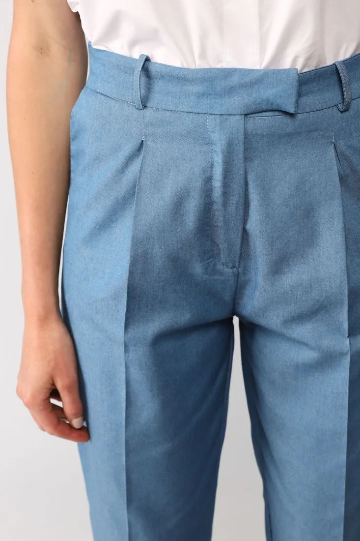 Pantaloni straight cropped monocolour con piega stirata