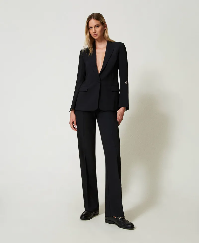 Pantaloni straight leg in crêpe cady