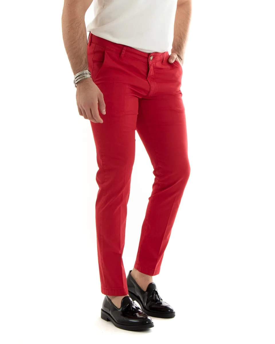 Pantaloni Uomo Cotone Tasca America Chinos Sartoriale Slim Fit Casual Rosso GIOSAL-P5699A
