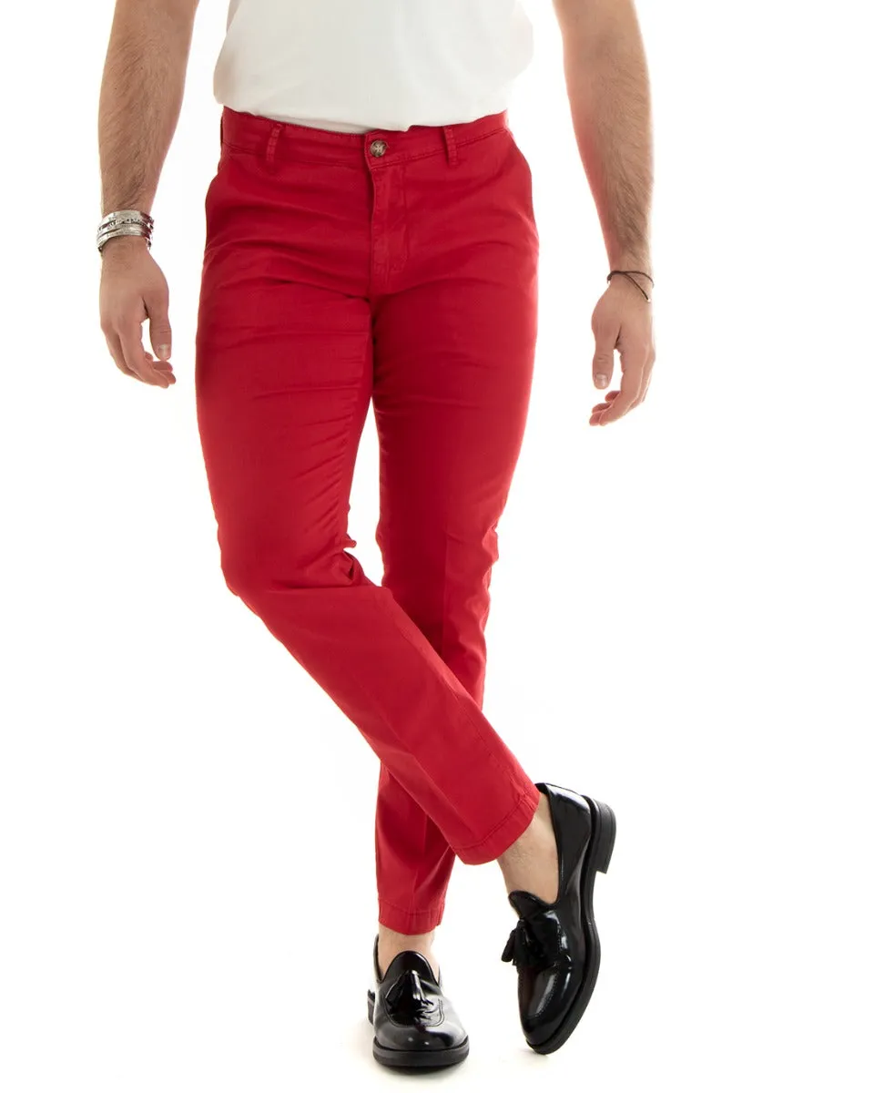Pantaloni Uomo Cotone Tasca America Chinos Sartoriale Slim Fit Casual Rosso GIOSAL-P5699A