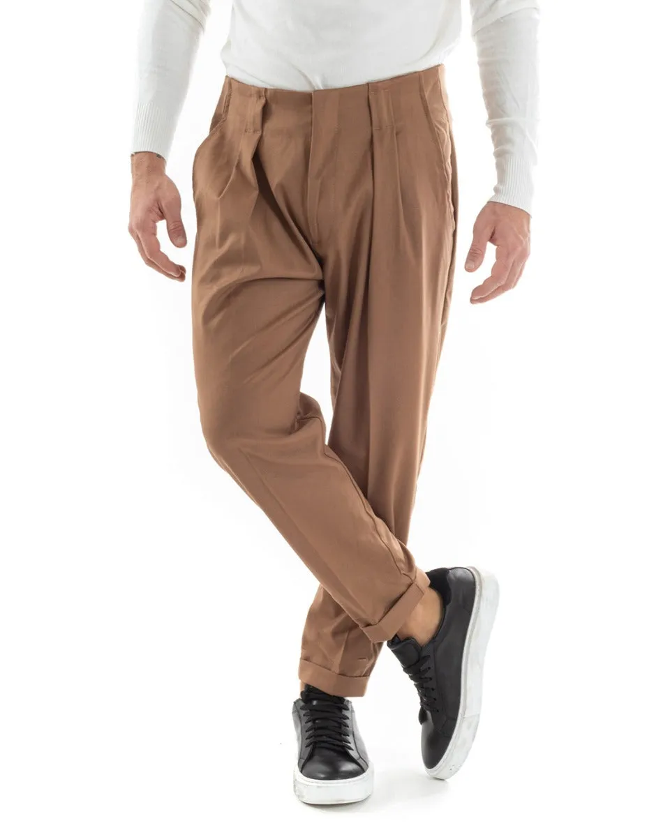 Pantaloni Uomo Lungo Pinces Classico Tinta Unita Camel Tasca America GIOSAL-P5560A