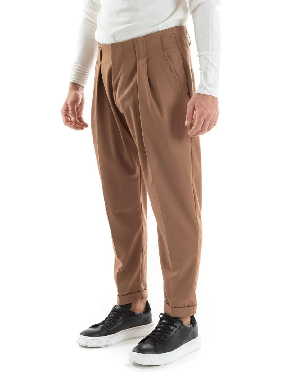 Pantaloni Uomo Lungo Pinces Classico Tinta Unita Camel Tasca America GIOSAL-P5560A