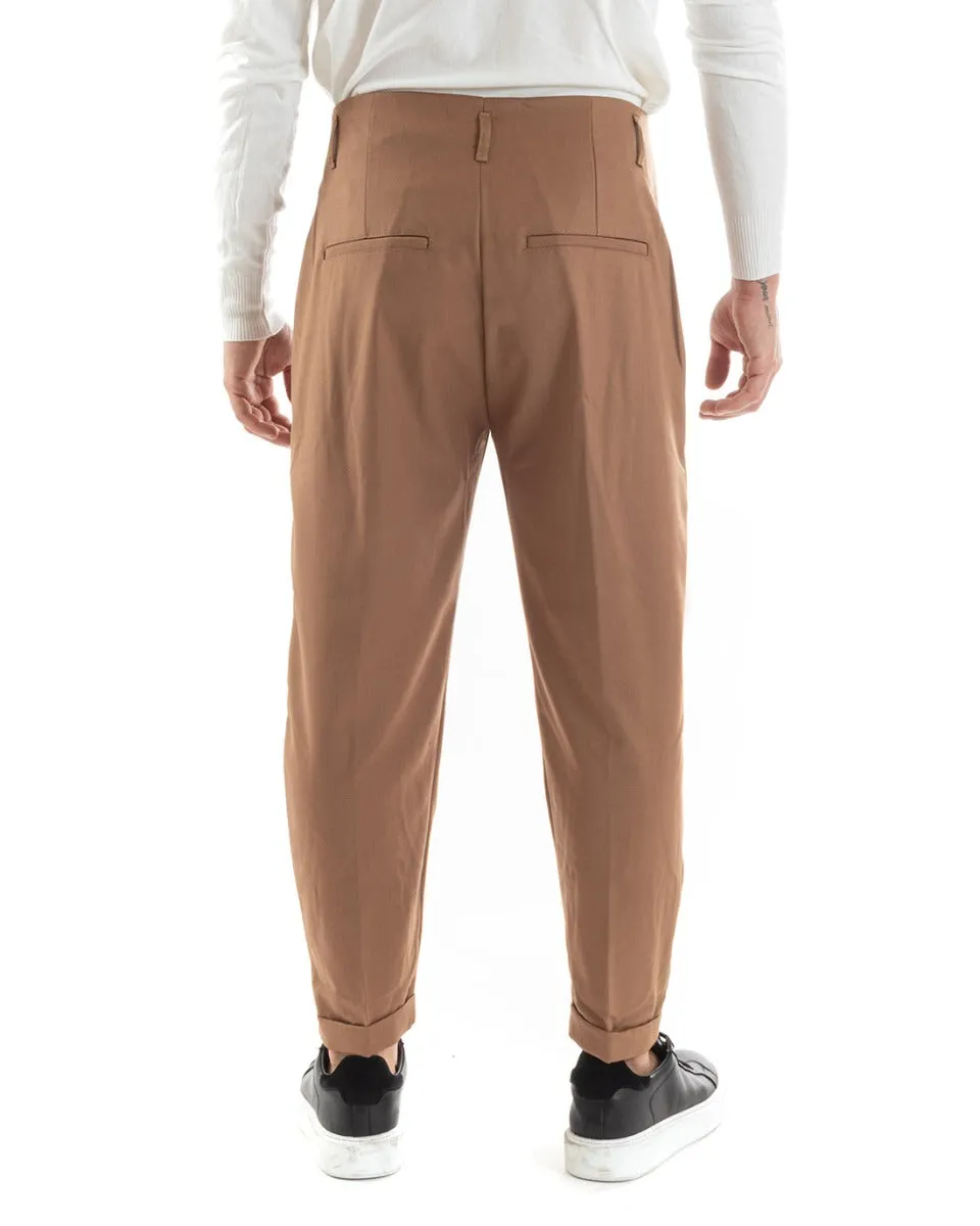 Pantaloni Uomo Lungo Pinces Classico Tinta Unita Camel Tasca America GIOSAL-P5560A