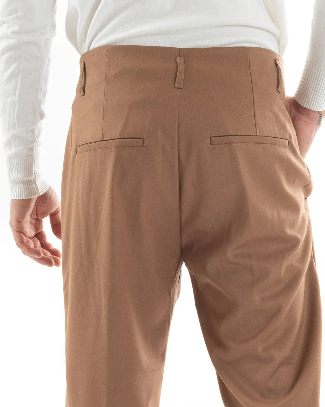 Pantaloni Uomo Lungo Pinces Classico Tinta Unita Camel Tasca America GIOSAL-P5560A