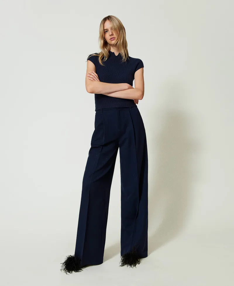 Pantaloni wide leg gessati lurex