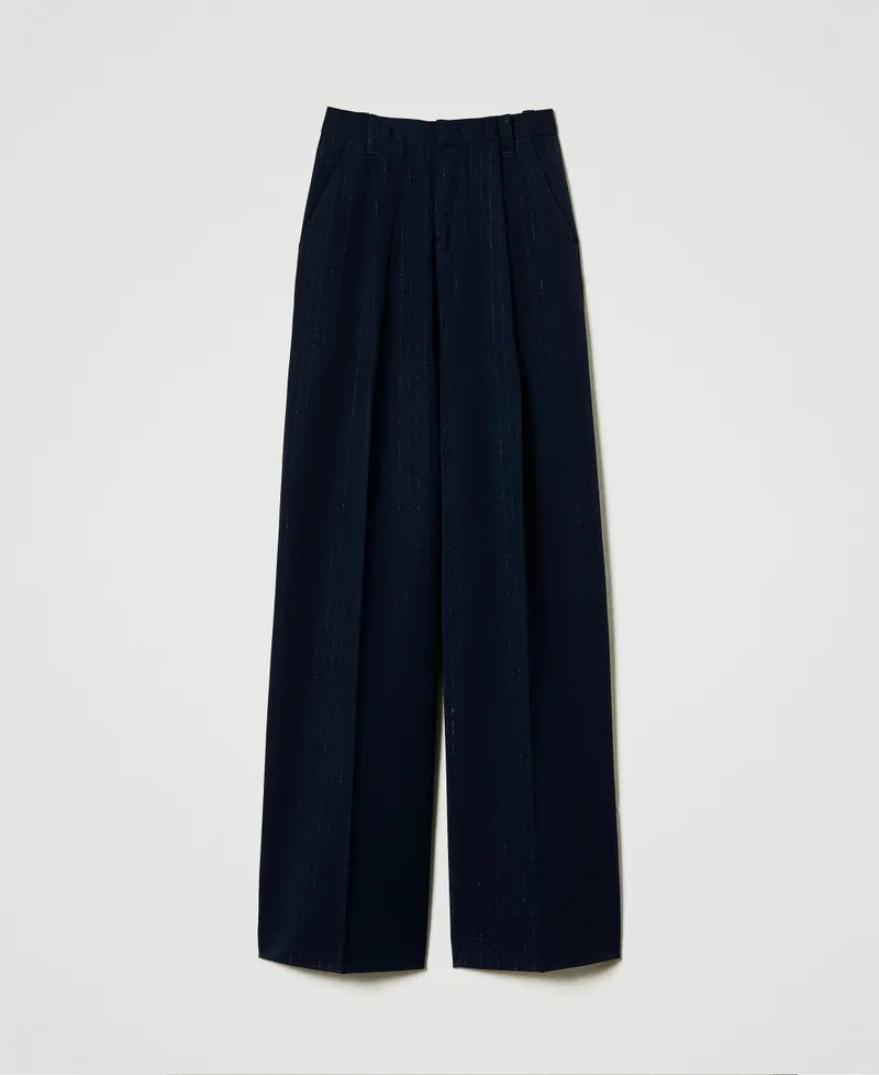 Pantaloni wide leg gessati lurex