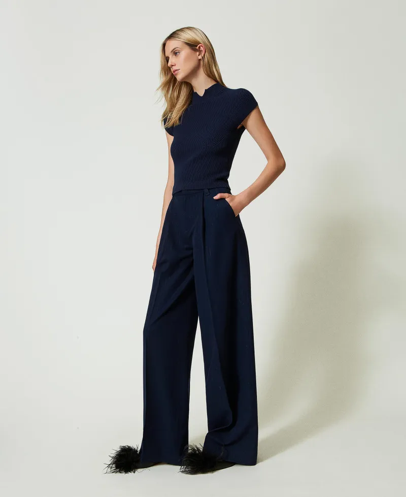 Pantaloni wide leg gessati lurex