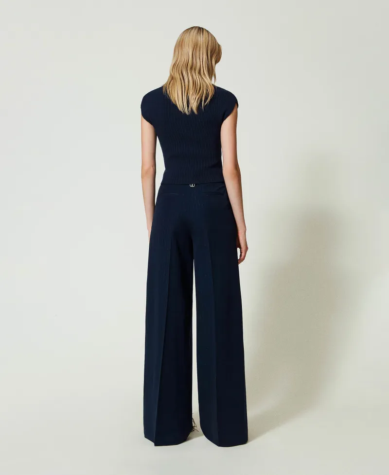 Pantaloni wide leg gessati lurex
