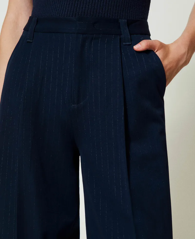 Pantaloni wide leg gessati lurex
