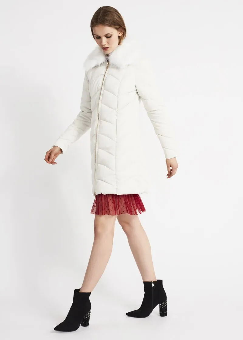 Piumino midi con motivo chevron