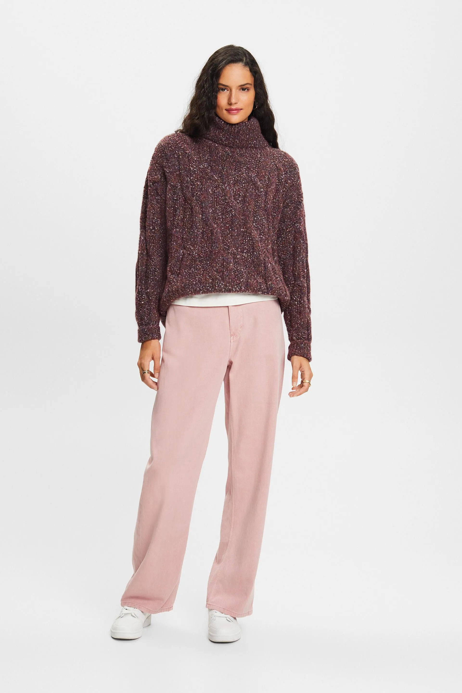 Pullover a lupetto in maglia intrecciata