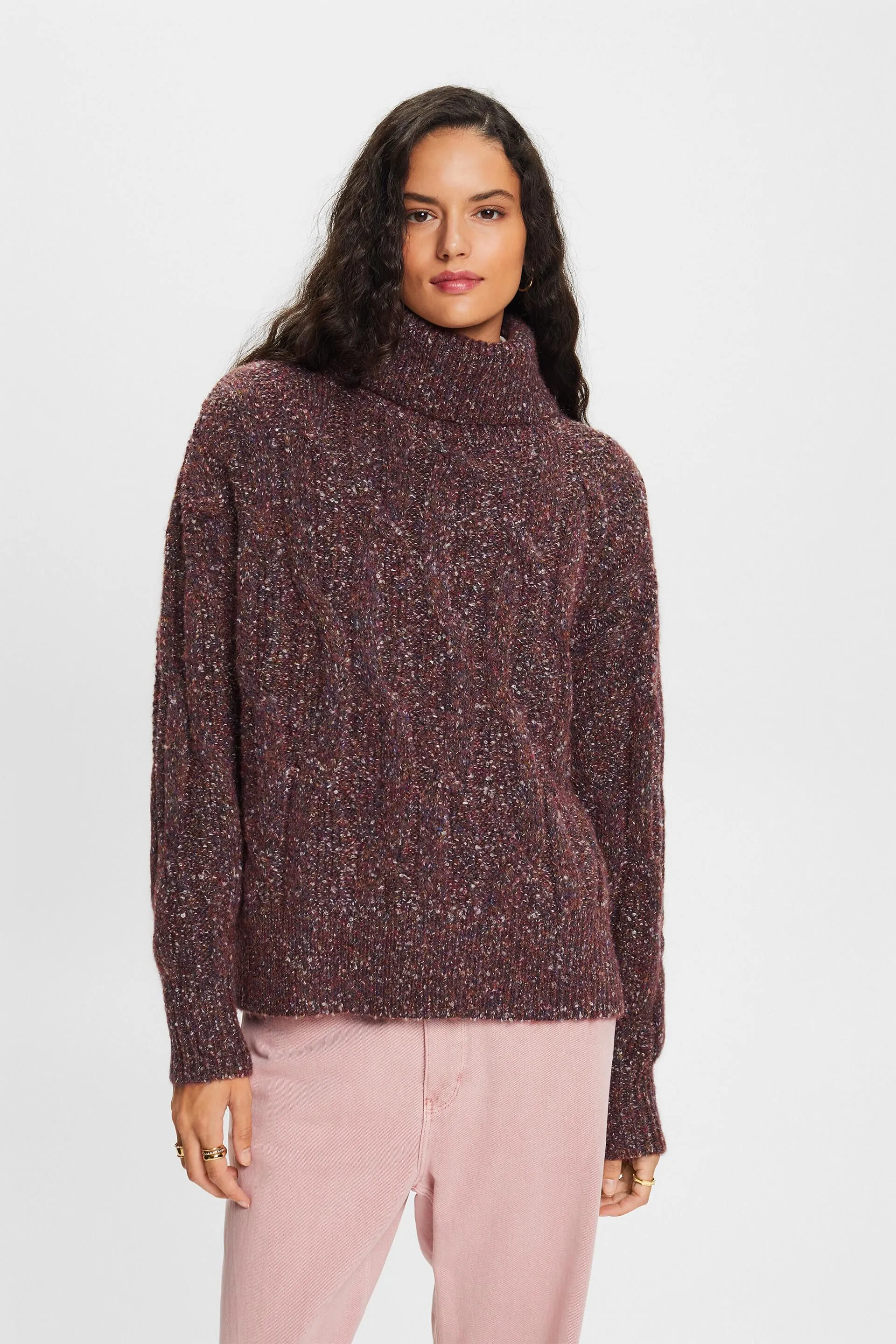 Pullover a lupetto in maglia intrecciata