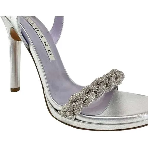 SANDALI ARGENTO TRECCIA STRASS