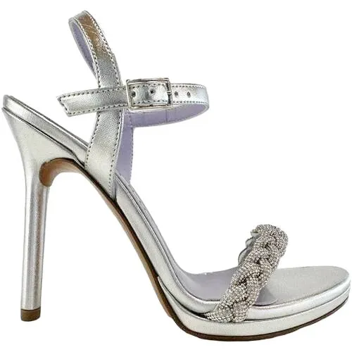 SANDALI ARGENTO TRECCIA STRASS