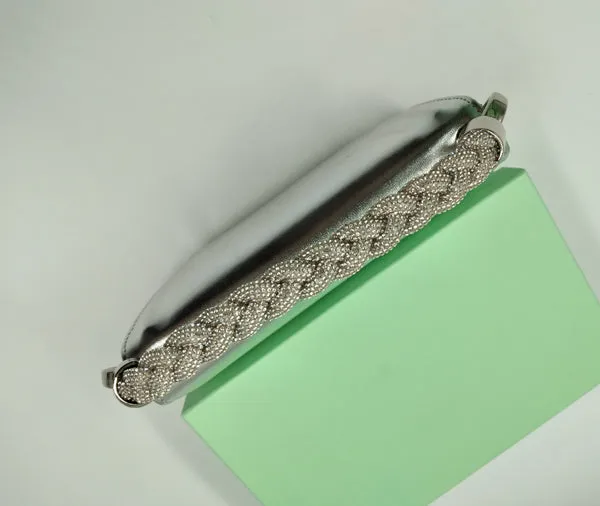SANDALI ARGENTO TRECCIA STRASS
