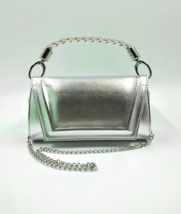 SANDALI ARGENTO TRECCIA STRASS