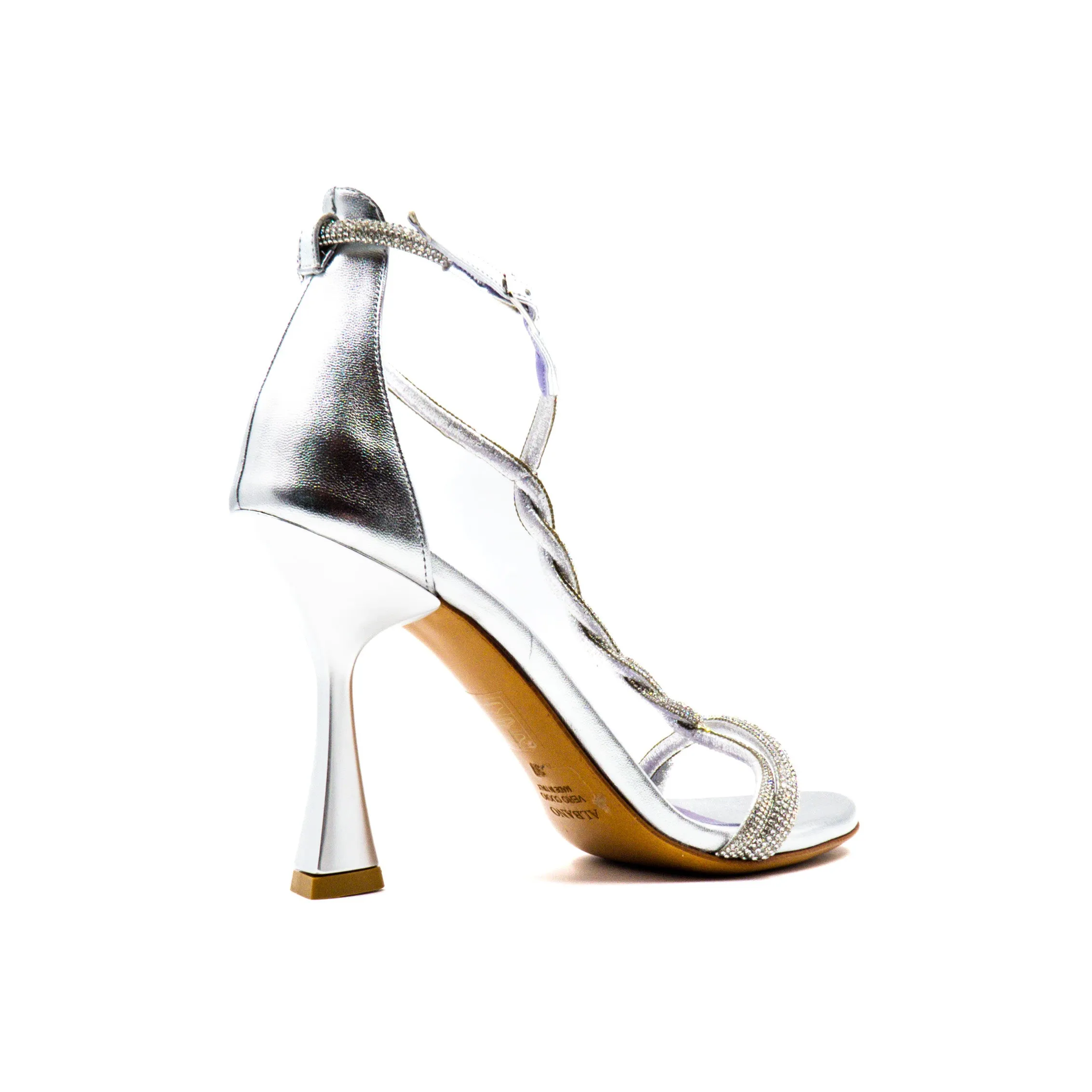 SANDALI FASCE TRECCIA STRASS ARGENTO