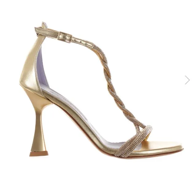 SANDALI FASCE TRECCIA STRASS PLATINO