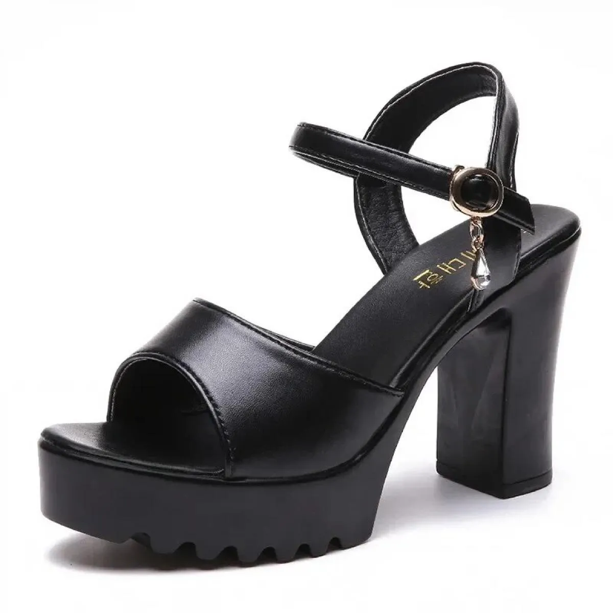 Sandali neri eleganti da donna con tacco alto Scarpe estive Sandali nuovi con plateau Sandali con zeppa romana Sandali con punta