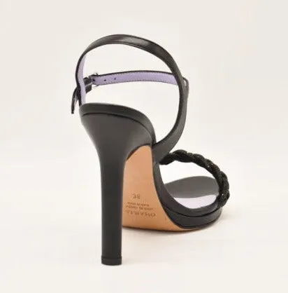 SANDALI NERI TRECCIA STRASS