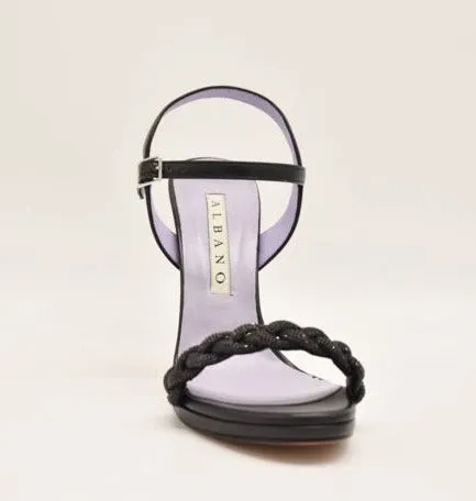 SANDALI NERI TRECCIA STRASS