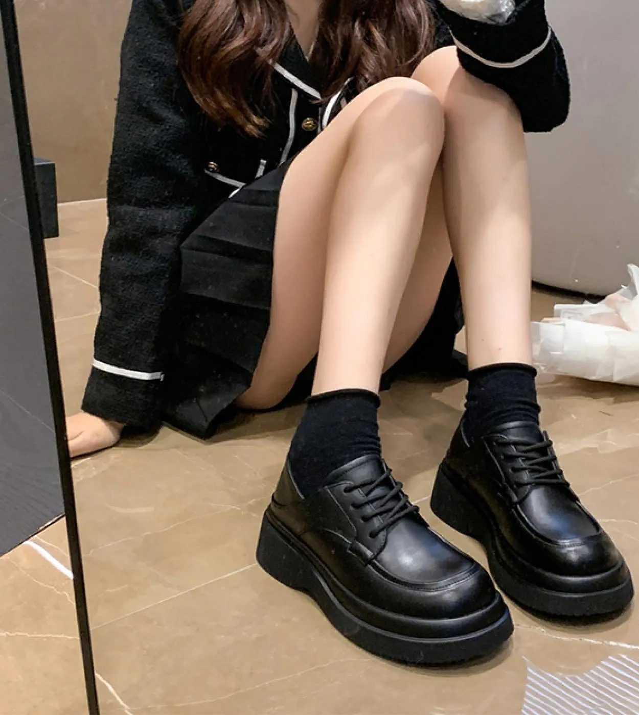 Scarpe singole da donna con plateau piccole scarpe in pelle autunno scarpe stile britannico retrò casual tacchi spessi 2022 nuov