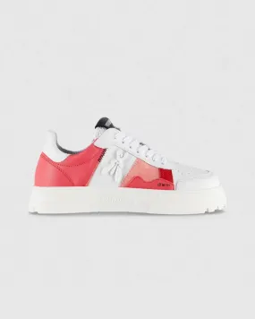 Sneakers bianca in pelle con inserti color block rosa e fucsia e logo Fly a rilievo