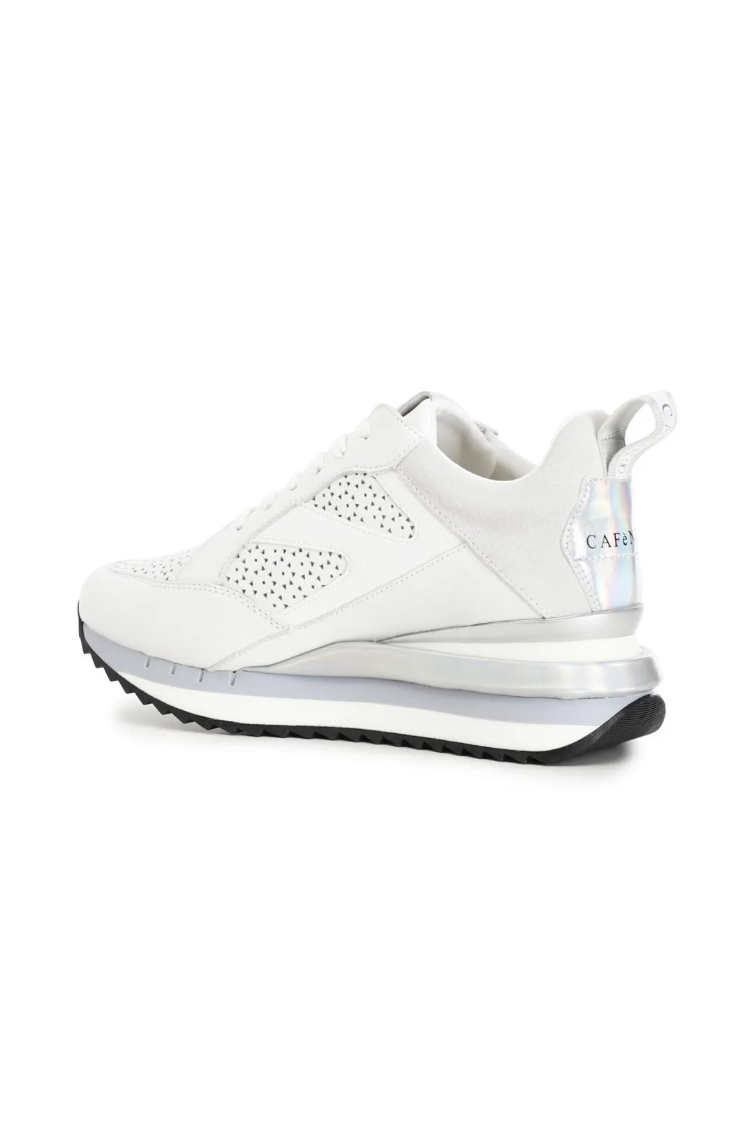 sneakers in pelle traforata con zeppa bianco