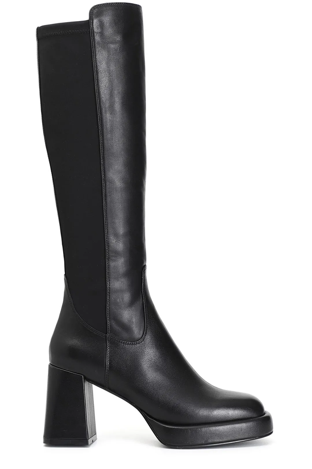 stivale in pelle e stretch nero