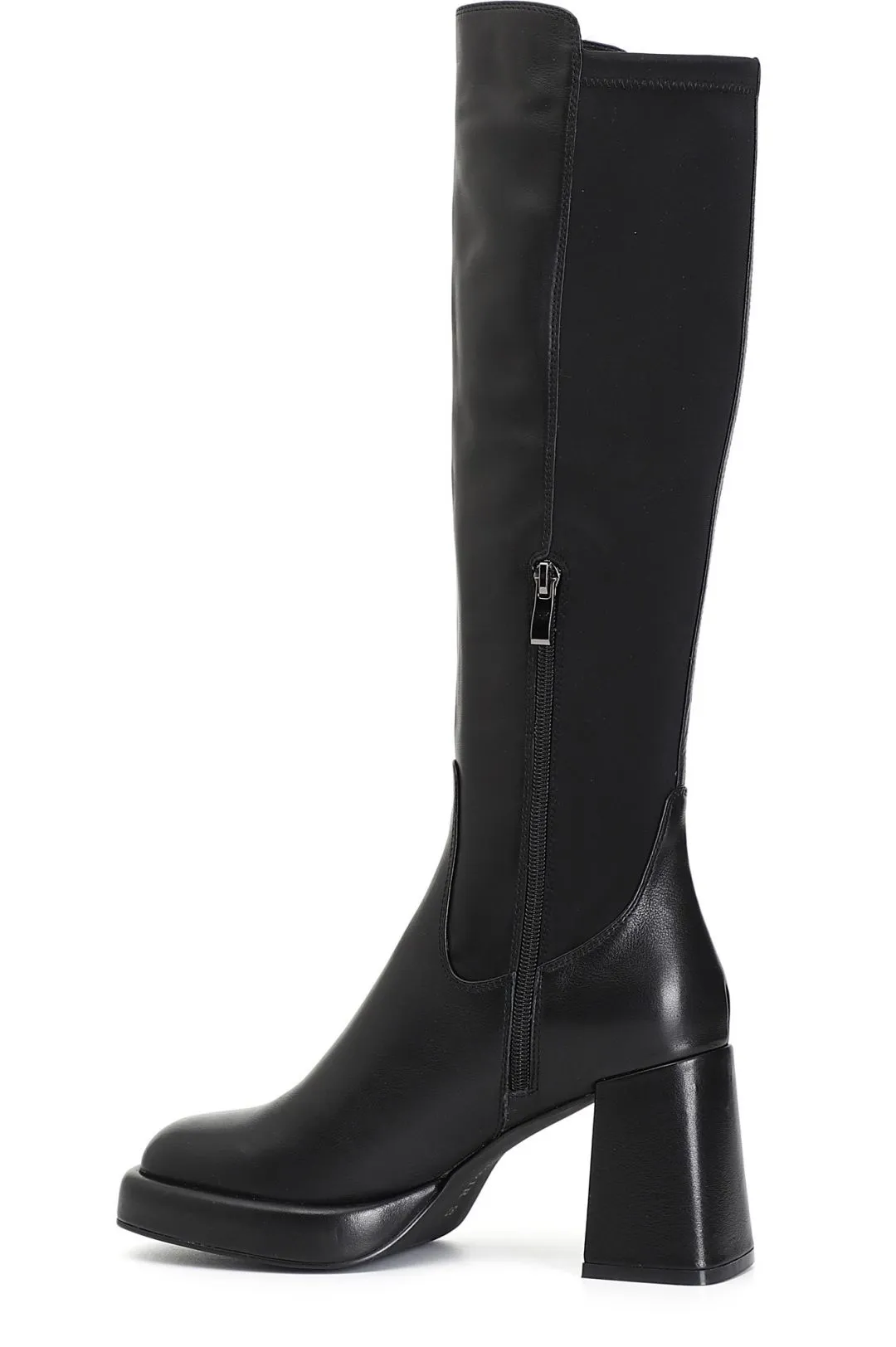 stivale in pelle e stretch nero