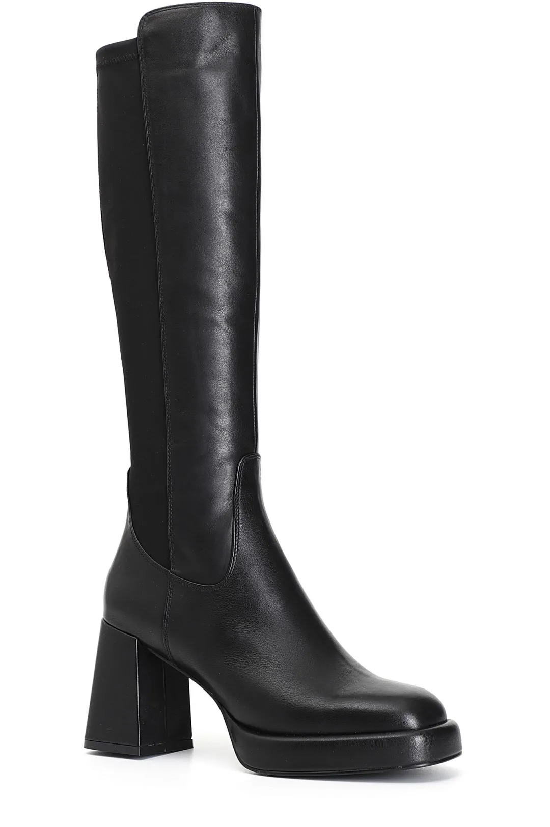 stivale in pelle e stretch nero