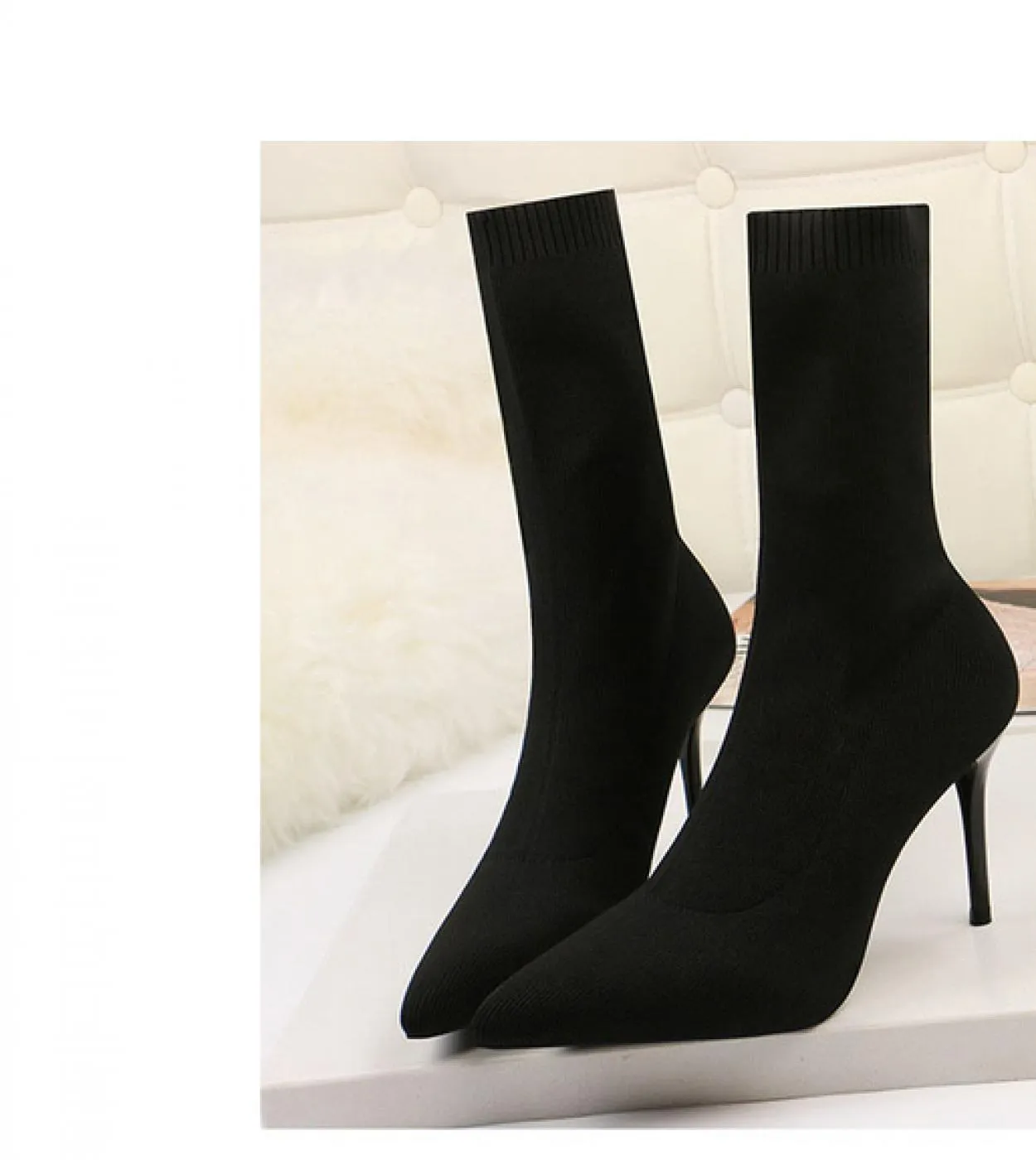 Stivaletti elasticizzati sottili per le donne Stivaletti con punta a punta Stivaletti quadrati con tacco alto Scarpe Donna Moda