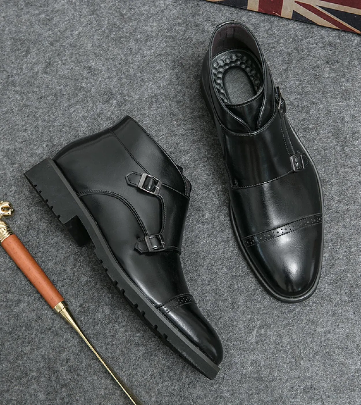 Stivaletti Monk con doppia fibbia Stivaletti neri con punta squadrata da uomo con spedizione gratuita Stivaletti Zapatos Para Mo