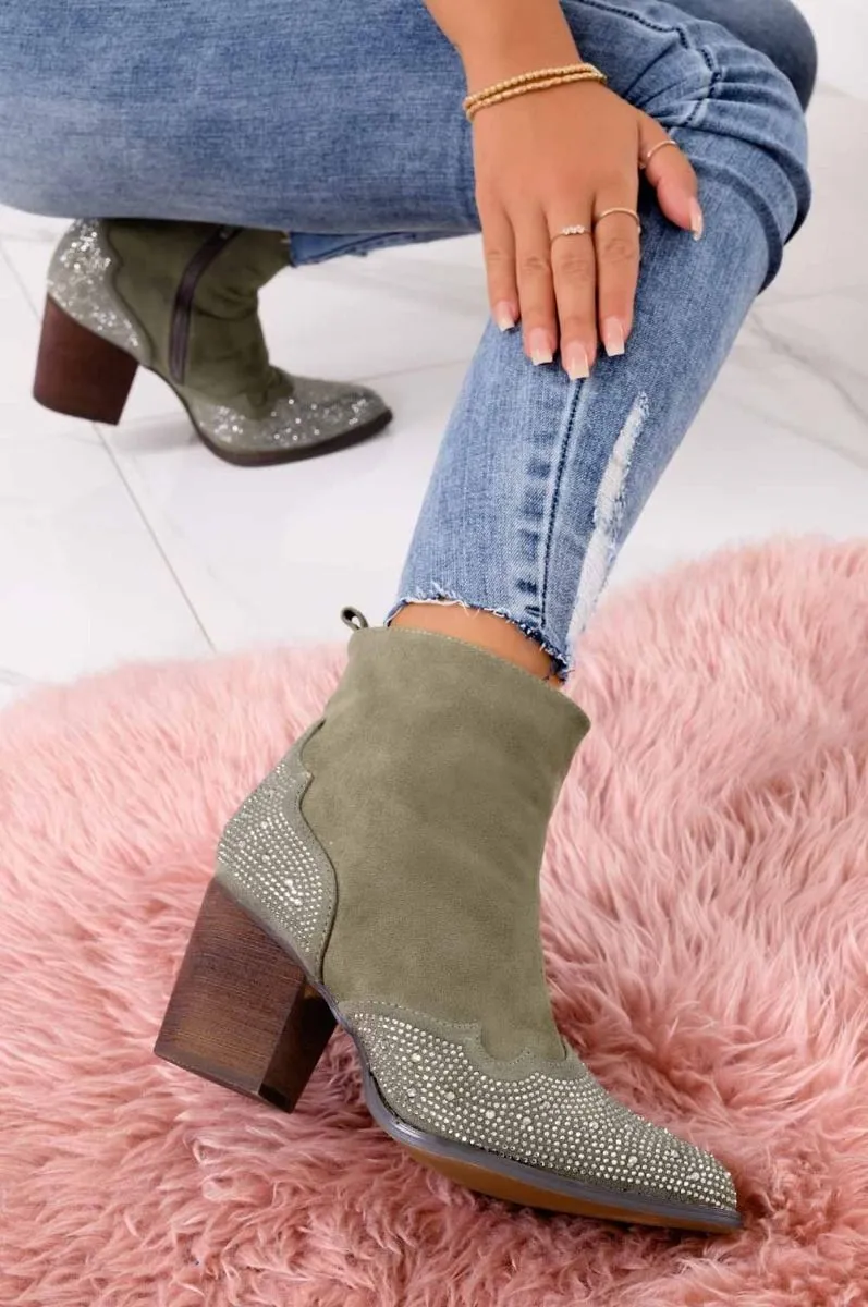 Stivaletti verdi camperos con strass